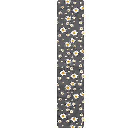 Grey Daisy Floral Pattern Print Table Runner