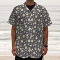 Grey Daisy Floral Pattern Print Textured Short Sleeve Shirt