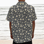 Grey Daisy Floral Pattern Print Textured Short Sleeve Shirt