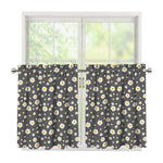 Grey Daisy Floral Pattern Print Tier Curtains