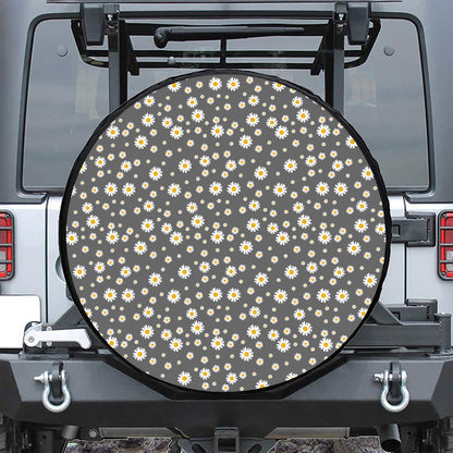 Grey Daisy Floral Pattern Print Tire Cover