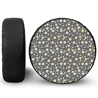 Grey Daisy Floral Pattern Print Tire Cover