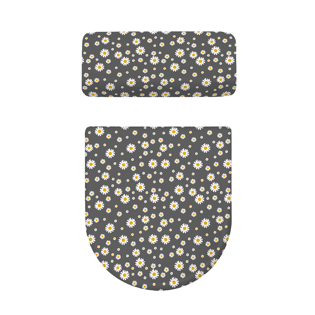 Grey Daisy Floral Pattern Print Toilet Lid And Tank Cover Set