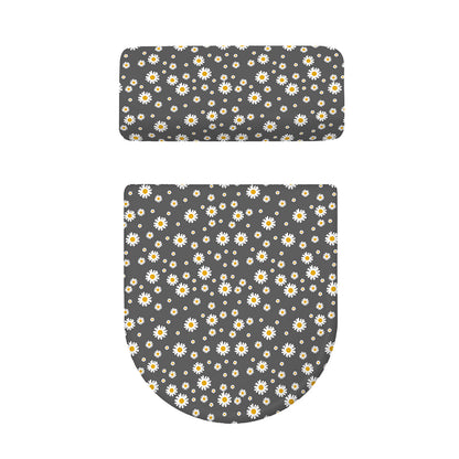 Grey Daisy Floral Pattern Print Toilet Lid And Tank Cover Set