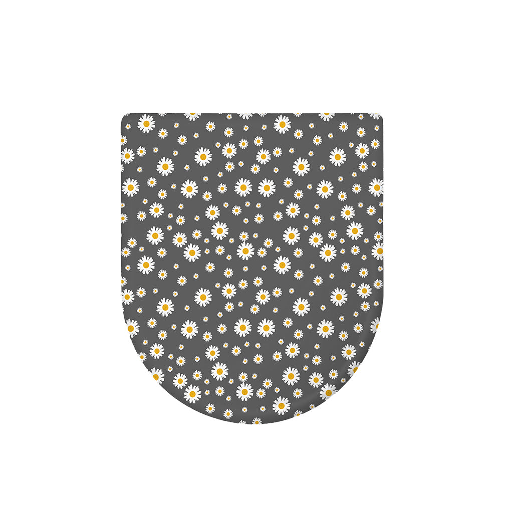 Grey Daisy Floral Pattern Print Toilet Lid Cover