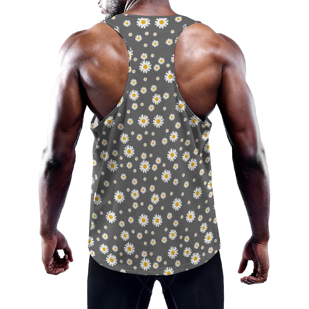 Grey Daisy Floral Pattern Print Training Tank Top