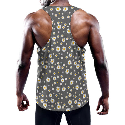 Grey Daisy Floral Pattern Print Training Tank Top