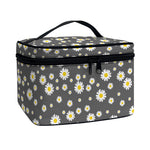 Grey Daisy Floral Pattern Print Travel Makeup Bag