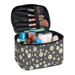 Grey Daisy Floral Pattern Print Travel Makeup Bag