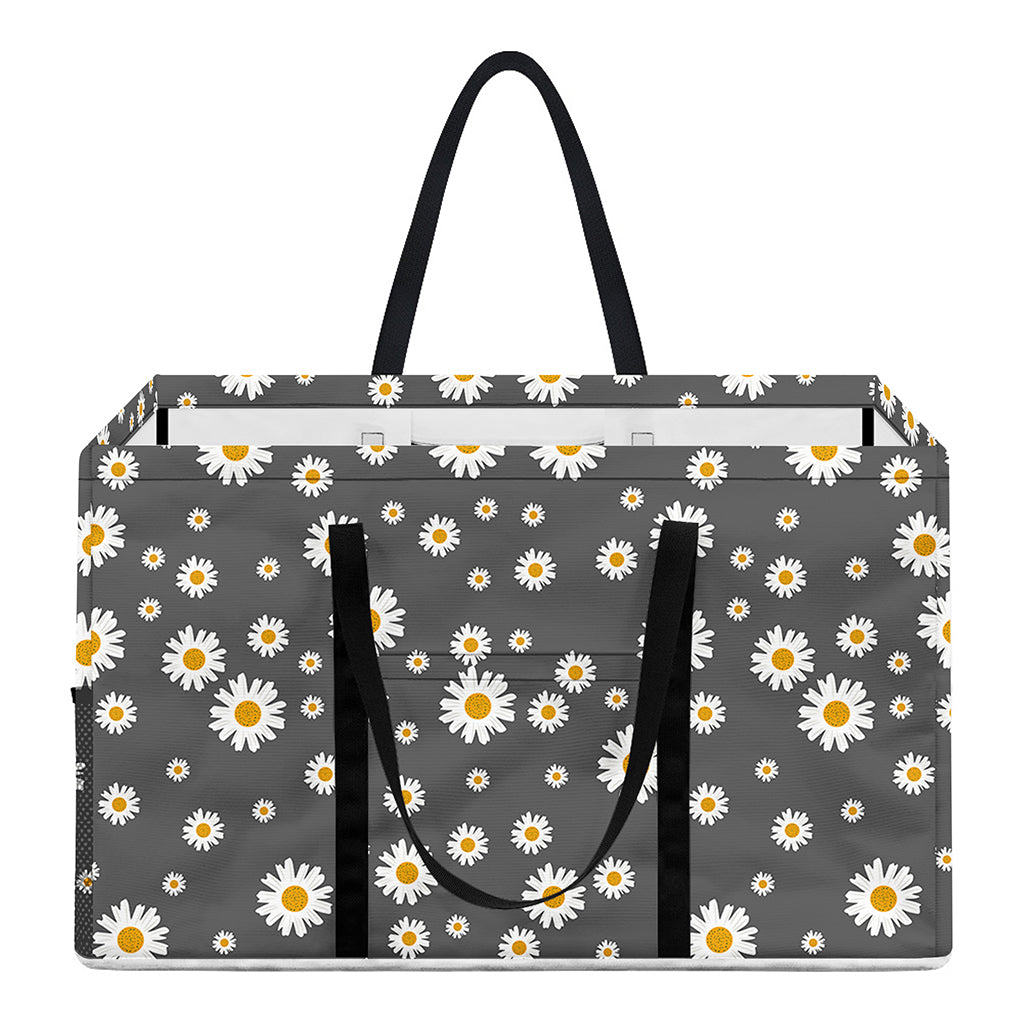 Grey Daisy Floral Pattern Print Utility Tote Bag