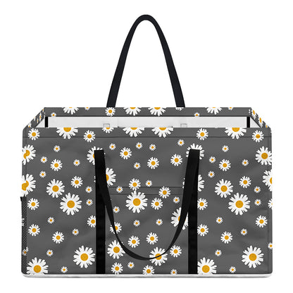Grey Daisy Floral Pattern Print Utility Tote Bag