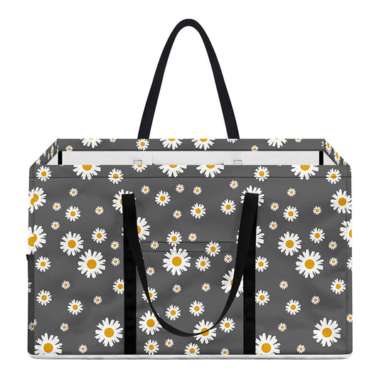 Grey Daisy Floral Pattern Print Utility Tote Bag