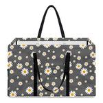 Grey Daisy Floral Pattern Print Utility Tote Bag