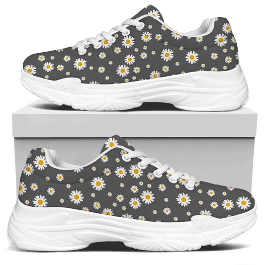 Grey Daisy Floral Pattern Print White Chunky Shoes