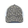 Grey Daisy Floral Pattern Print White Mesh Trucker Hat