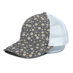 Grey Daisy Floral Pattern Print White Mesh Trucker Cap