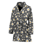 Grey Daisy Floral Pattern Print Women's Bathrobe