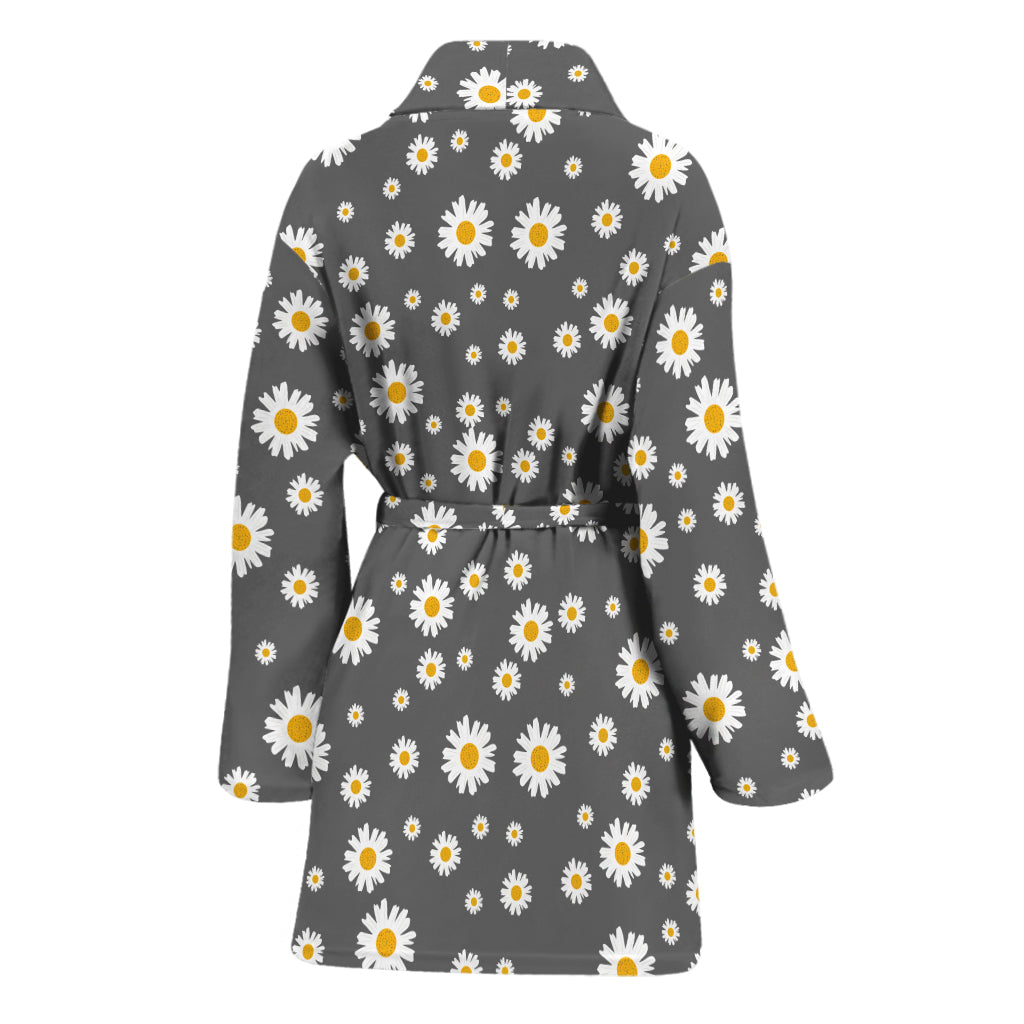 Grey Daisy Floral Pattern Print Women's Bathrobe