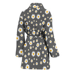 Grey Daisy Floral Pattern Print Women's Bathrobe