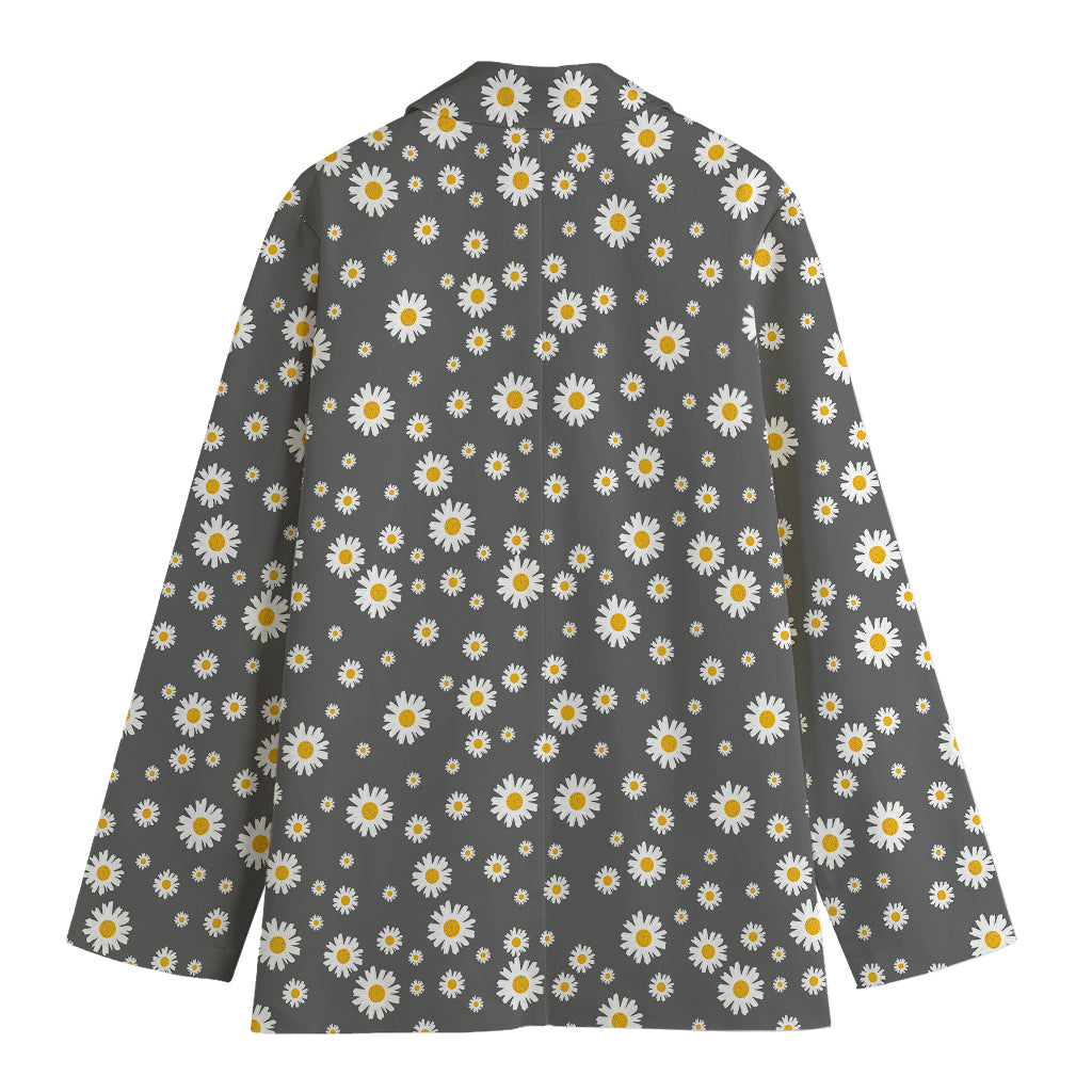 Grey Daisy Floral Pattern Print Women's Blazer