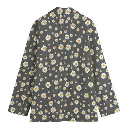 Grey Daisy Floral Pattern Print Women's Blazer