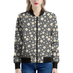 Grey Daisy Floral Pattern Print Women's Bomber Jacket