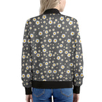 Grey Daisy Floral Pattern Print Women's Bomber Jacket
