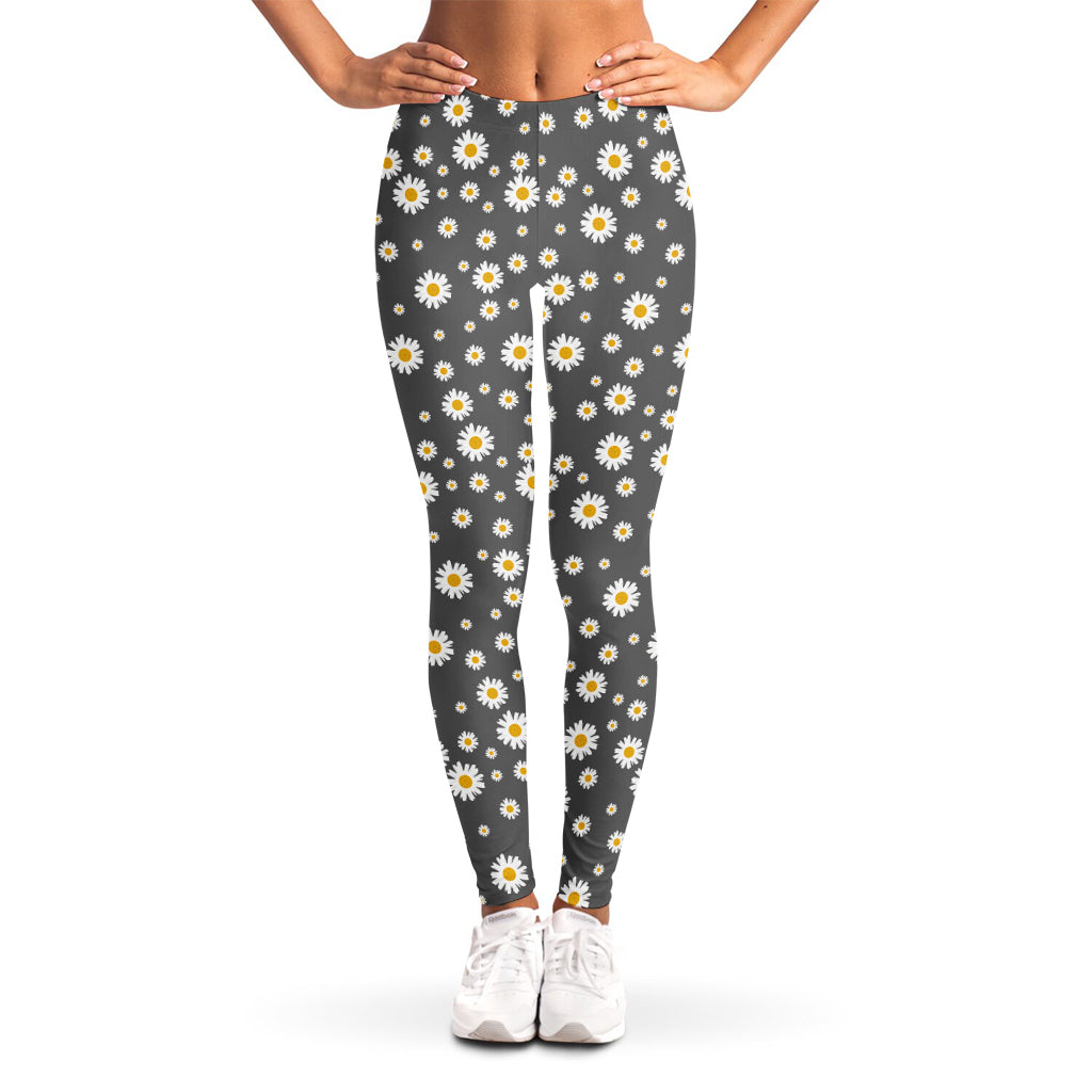 Grey Daisy Floral Pattern Print Women's Leggings