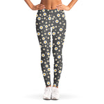 Grey Daisy Floral Pattern Print Women's Leggings