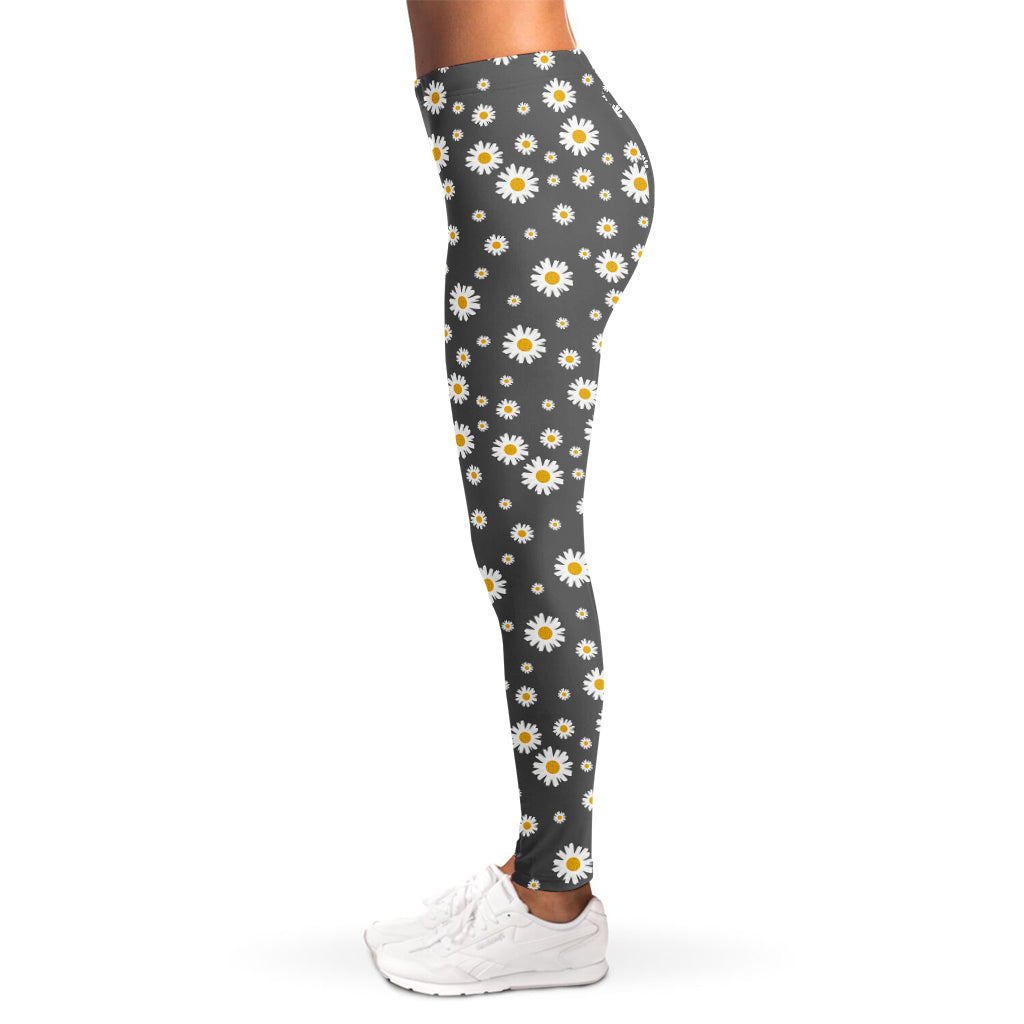 Grey Daisy Floral Pattern Print Women's Leggings