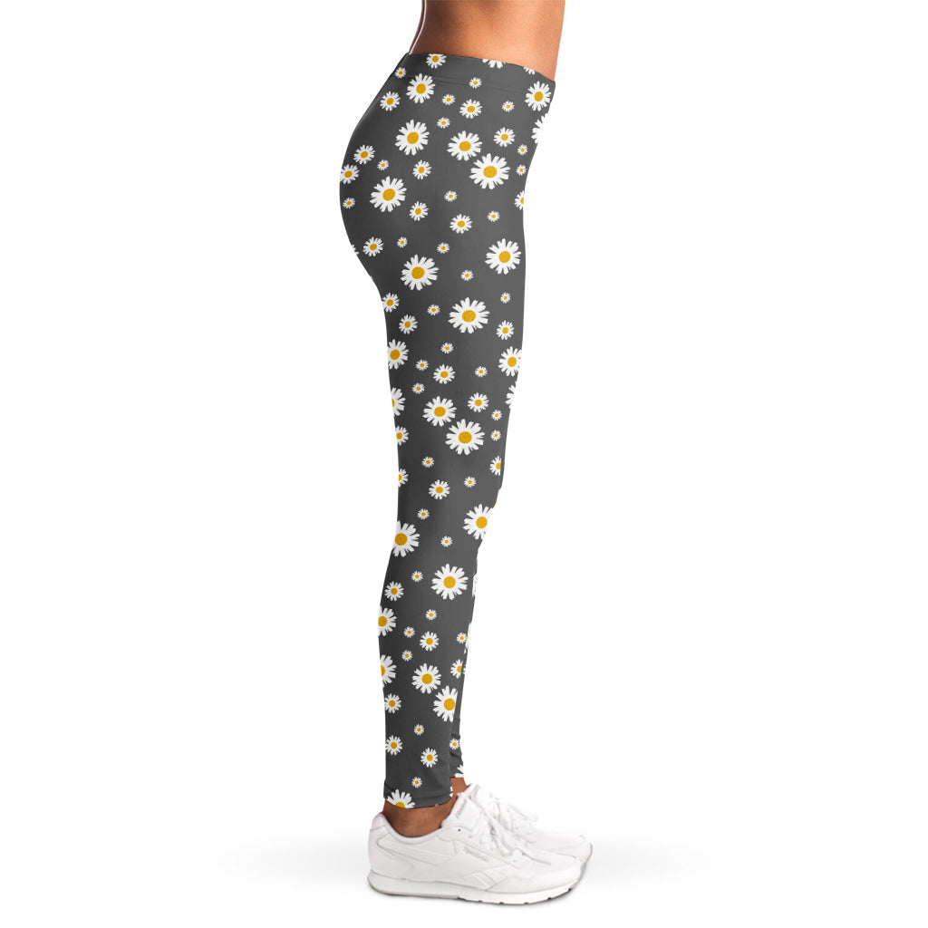 Grey Daisy Floral Pattern Print Women's Leggings