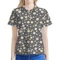 Grey Daisy Floral Pattern Print Women's Polo Shirt