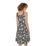 Grey Daisy Floral Pattern Print Women's Sleeveless Dress