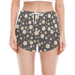 Grey Daisy Floral Pattern Print Women's Split Running Shorts