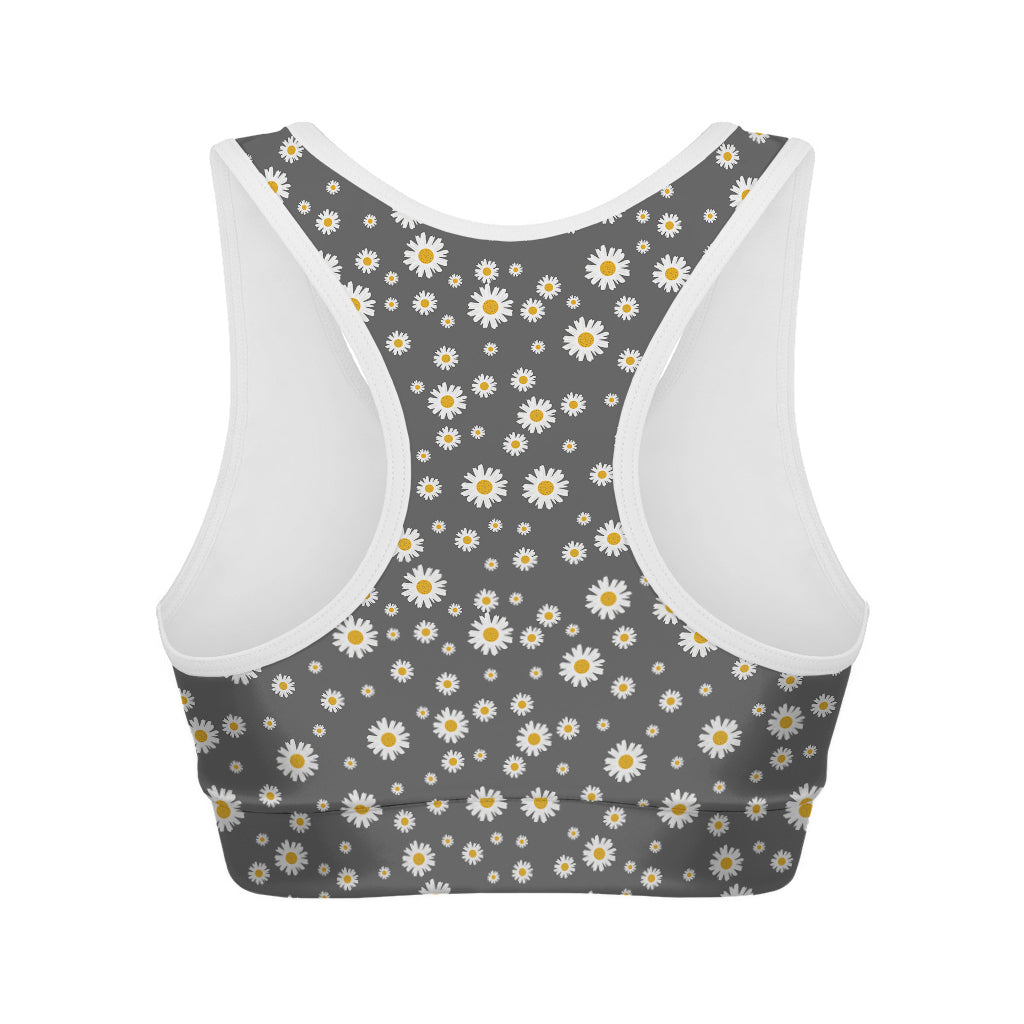 Grey Daisy Floral Pattern Print Women's Sports Bra