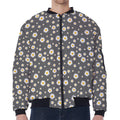 Grey Daisy Floral Pattern Print Zip Sleeve Bomber Jacket