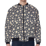 Grey Daisy Floral Pattern Print Zip Sleeve Bomber Jacket
