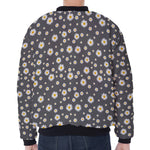 Grey Daisy Floral Pattern Print Zip Sleeve Bomber Jacket