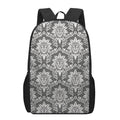 Grey Damask Pattern Print 17 Inch Backpack