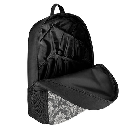 Grey Damask Pattern Print 17 Inch Backpack
