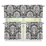 Grey Damask Pattern Print 3 Piece Kitchen Curtains