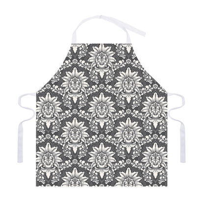 Grey Damask Pattern Print Adjustable Apron