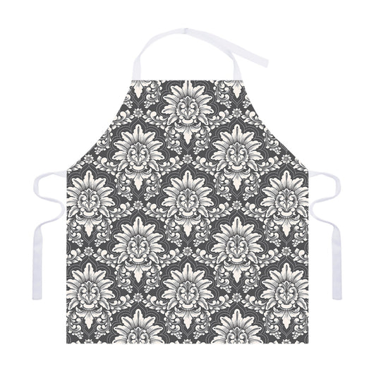 Grey Damask Pattern Print Adjustable Apron