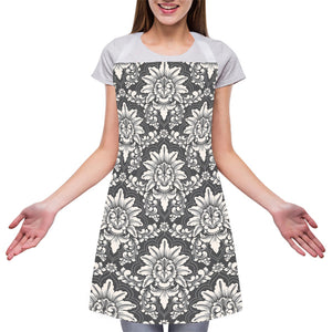 Grey Damask Pattern Print Adjustable Apron