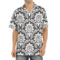 Grey Damask Pattern Print Aloha Shirt