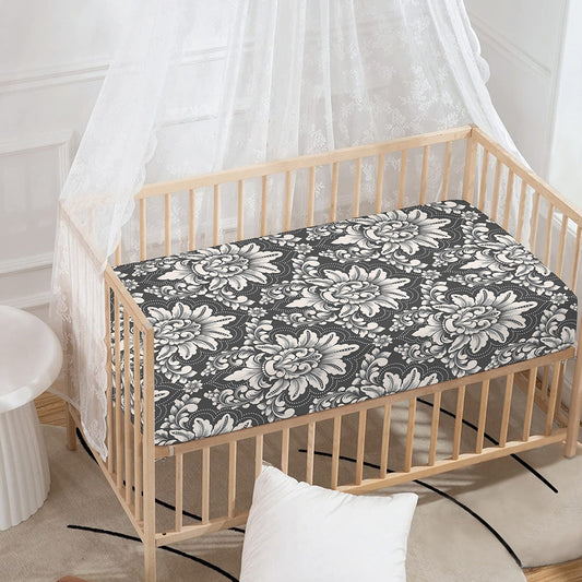 Grey Damask Pattern Print Baby Crib Sheet