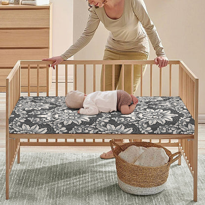 Grey Damask Pattern Print Baby Crib Sheet