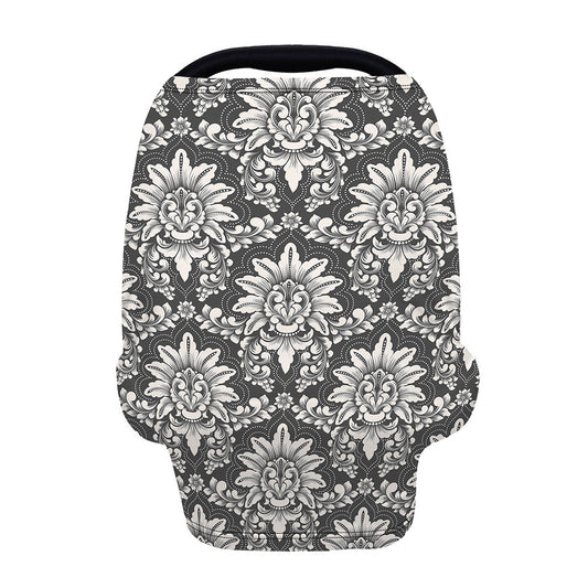 Grey Damask Pattern Print Baby Seat Cover