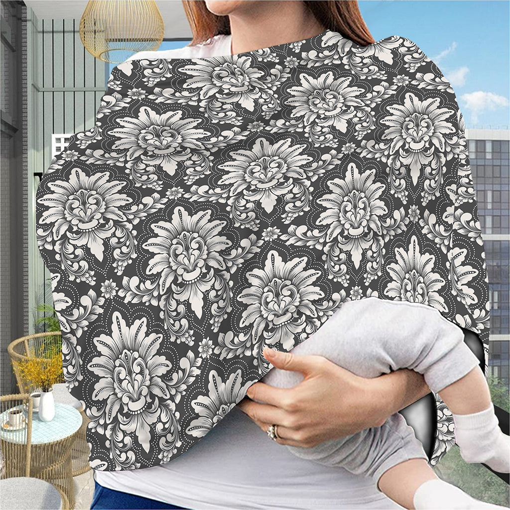 Grey Damask Pattern Print Baby Seat Cover