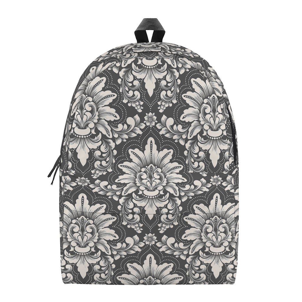 Grey Damask Pattern Print Backpack